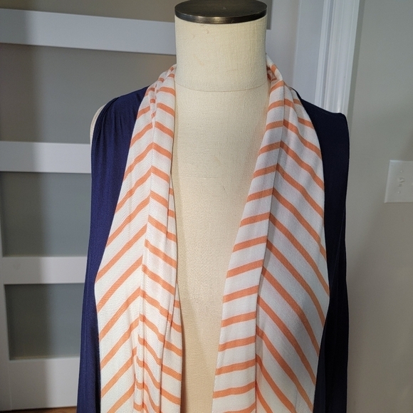 Game Day Girl Stuff Blue duster vest with orange - white stripes Size L - Picture 2 of 15